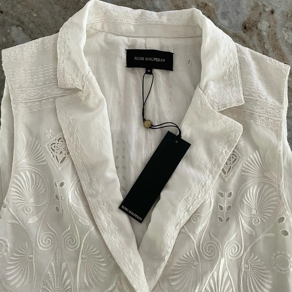 NWT Kobi Halperin Long Siena Vest Embroidered in Hab White size Medium - Picture 2 of 9